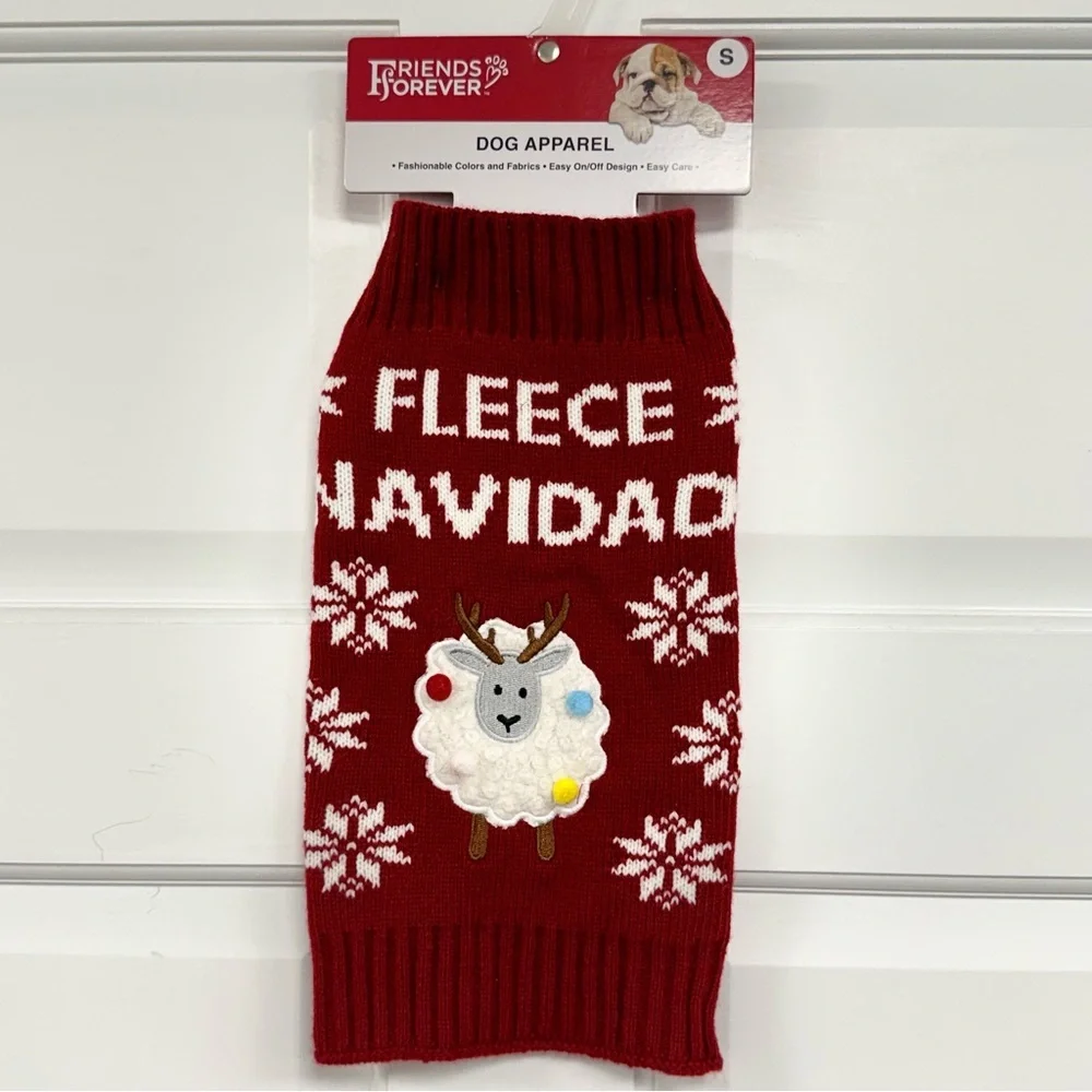 NWT Fleece Navidad Red Lamb Embroidered Dog Sweater Small Christmas Pet apparel